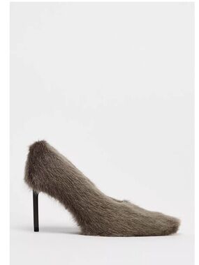 Zara Taupe Furry Pointed-Toe Stiletto Pumps
